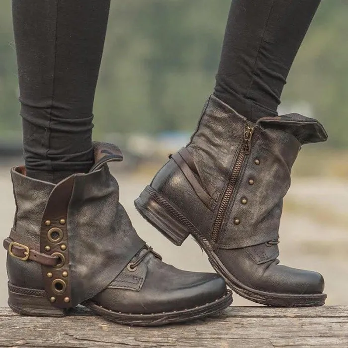 Women Motor Casual Chunky Heel Pu Zipper Spring/fall Ankle Boots