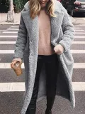 Fashion Lapel Long Sleeve Plain Fur Coats