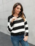 Long Sleeve Stripes Knitted Shirts & Tops