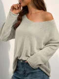 Long Sleeve V Neck Plain Casual Sweaters
