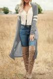 Loose Pure Color Stripes Long Sleeve Cardigan With Pockets