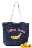 Women's Casual Banana Print Woven Straw Tote Bag