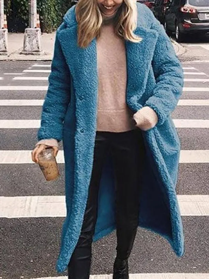 Fashion Lapel Long Sleeve Plain Fur Coats