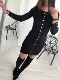 Casual Button Knitted Pure Colour Bodycon Dresses