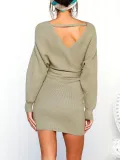 Casual Knitted Sheath V Neck Fall Sweaters Dress