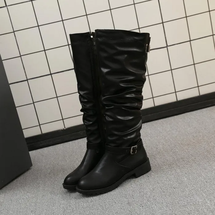 Womens Zipper Daily Chunky Heel Riding Knee High Boots