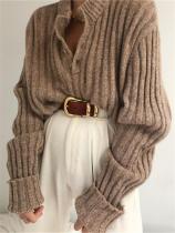 Fashion Knit Rib Henry Collar Top