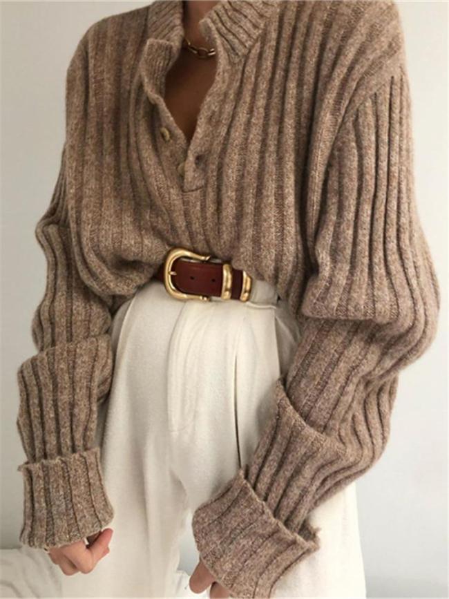 Fashion Knit Rib Henry Collar Top