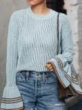 Fashion Round Collar Hollow Out Pagoda Sleeve Sweater