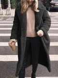 Fashion Lapel Long Sleeve Plain Fur Coats