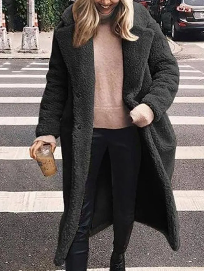 Fashion Lapel Long Sleeve Plain Fur Coats