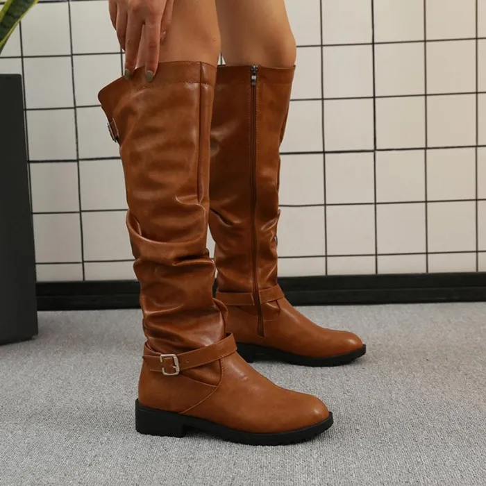 Womens Zipper Daily Chunky Heel Riding Knee High Boots