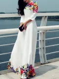 Printed Floor Length White Evening Dress