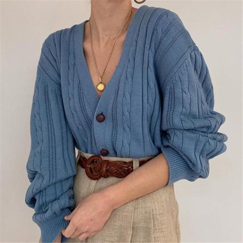 Casual Women's V-Neck Solid Color Knit Cardigan