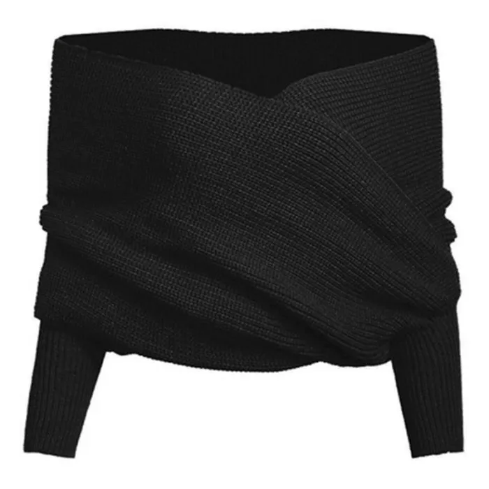 Casual Pure Color Shoulder Collar Sweater