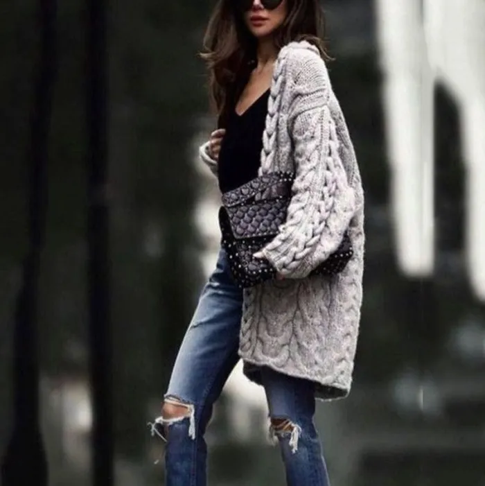 Casual Solid Color Twist Sweater Cardigan