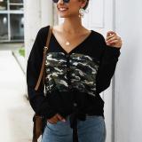 Casual Camouflage Print Knotted Knit  T-Shirt Cardigan