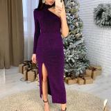 Sexy Sequins Long Sleeve Pure Colour Evening Dress
