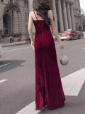 Sexy Deep V Slit Pure Colour Slim Evening Dress