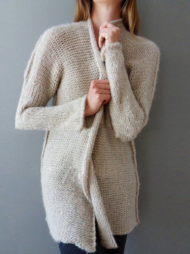 Eyelet Solid Casual Long Sleeve Mohair Fashion Cardigan