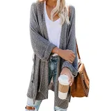 Casual Side Slit Soft Long Sleeve Midi Sweater Cardigan