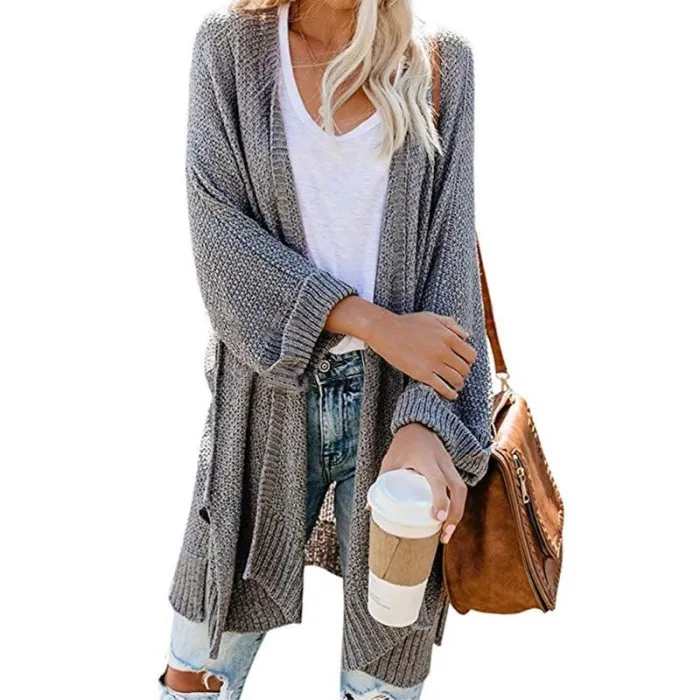 Casual Side Slit Soft Long Sleeve Midi Sweater Cardigan