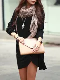 Round Neck Plain Decorative Button Slit Bodycon Dresses