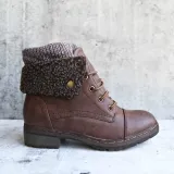Winter Handmade Leather Knit Sweater Cuff Ankle Boots