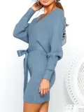 Casual Knitted Sheath V Neck Fall Sweaters Dress