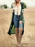 Loose Pure Color Stripes Long Sleeve Cardigan With Pockets