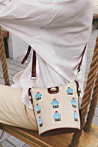 Women's Casual Zipper Woven Straw Leather Crossbody Bag