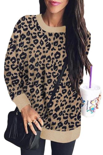 more img Khaki Leopard Print Long Sleeve Pullover Sweatshirt 21