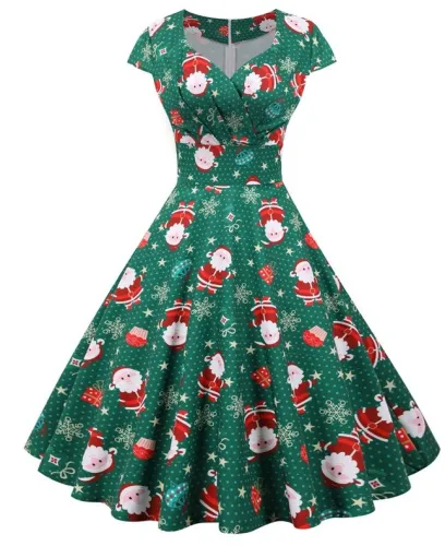 Christmas Print Vintage Women Skater Dress