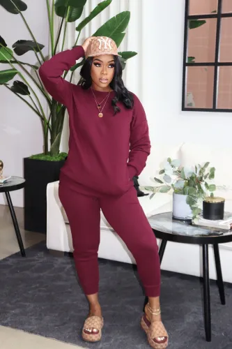 Autumn Casual Solid Plain Round Neck Sweatsuit