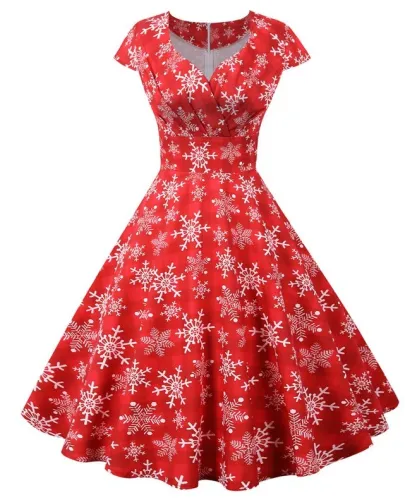 Christmas Print Vintage Women Skater Dress