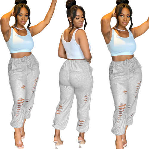 Autumn Casual Ripped Drawstrings Track Pants