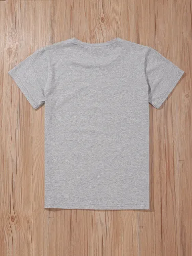 Christmas Print Round Neck Shirt with Short Sleeves