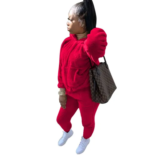 Plus Size Winter Fleece Hoody Plain Sweatsuit
