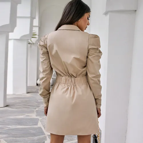 Autumn Elegant Puff Sleeve Corset Blouse Dress