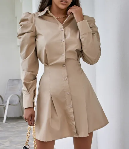Autumn Elegant Puff Sleeve Corset Blouse Dress