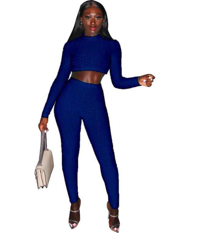 Autumn Solid Plain Fit Crop Top and Pants Set
