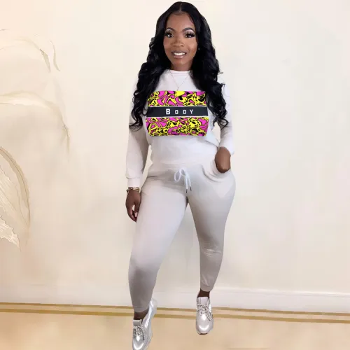 Autumn Casual Print Round Neck Sweatsuit