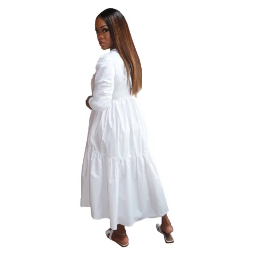 Autumn Casual Fit-and-Flare Plain Long Dress