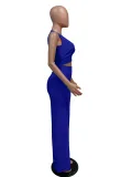 Summer Party Solid Color Halter Crop Top and High Waist Pants Set