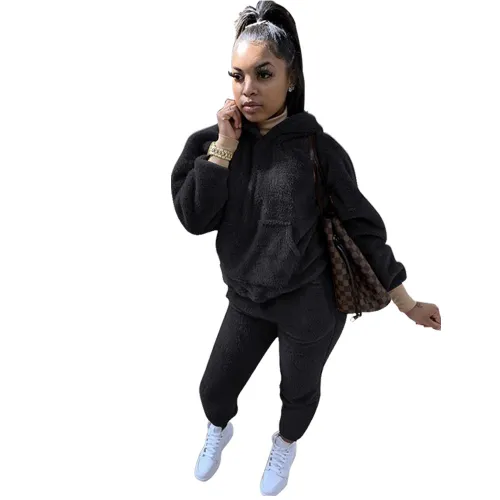 Plus Size Winter Fleece Hoody Plain Sweatsuit
