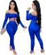 Autumn Party Solid Color Ruched Crop Top and Scrunch Pants Set