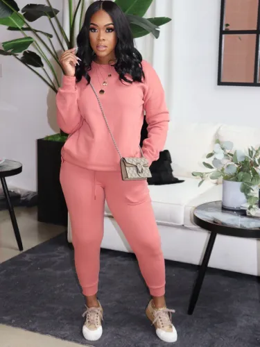 Autumn Casual Solid Plain Round Neck Sweatsuit