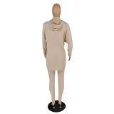 Autumn Solid Plain Cut Out Hoody Shirt and Pants Set