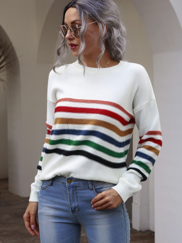 Autumn Round Neck Stripes Pullover Sweater