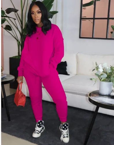 Autumn Casual Solid Plain Round Neck Sweatsuit